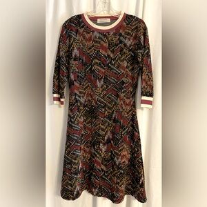 Aldo Martins Geometric Print 3/4 Sleeve Burnout Suedecloth Multicolor Dress Sz S